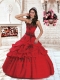 2014 Luxurious Sweetheart Organza Red Quinceanera Dress with Appliques and Pick Ups