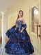 2014 New Style Strapless Navy Blue Sweet Sixteen Dresses with Appliques and Pick-ups