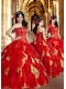 2014 Red Luxurious Appliques and Ruffles Dresses for Quinceanera