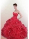 Amazing Sweetheart Beaded Decorate Quinceanera Dress in Red with Ruching