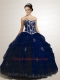 Cheap Appliques Sweetheart Quinceanera Dress in Navy Blue with Beading