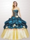 Cheap Strapless Teal Quinceanera Gown with Appliques