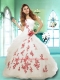Gorgeous Strapless White Quinceanera Gown with Appliques and Hand Made Flower