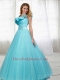 Inexpensive A-line One Shoulder Ruching Quinceanera Dress in Light Blue