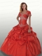 Modest Puffy Red Quinceanera Dresses with Beading and Pick-ups