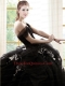 Off The Shoulder Ruffles and Hand Made Flowers Sweet 16 Dress in Black