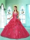 Popular One Shoulder Appliques and Pick-ups Red Dresses for Quinceanera