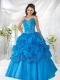 Remarkable Spaghetti Straps Blue Quinceanera Dress with Appliques and Beading
