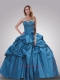 Sweetheart Blue Beading and Hand Made Flowers Quinceanera Dress