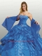 The Super Hot Strapless Blue Quinceanera Dress with Appliques and Pick-ups