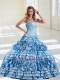 2014 Customize Light Blue Ruffled Layers and Appliques Quinceanera Dress