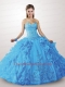 2015 Exclusive Blue Dress For Quinceanera with Appliques and Ruffles