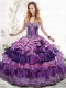 2015 Exclusive Sweetheart Appliques and Ruffles Purple Dress for Quinceanera