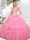 2015 Exquisite Ball Gown Rose Pink Quinceanera Dresses with Beading and Ruffles