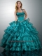 2015 Luxurious Halter Top Teal Quinceanera Dresses with Ruffled Layers