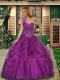 2015 One Shoulder Beaded Decorate Bodice Organza Sweet 16 Dress in Purple