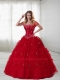 2015 Strapless Red Quinceanera Gown with Beading and Pick-ups