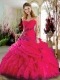 2015 Sweetheart Hot Pink Quinceanera Gown with Appliques and Ruffles
