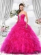 2015 Sweetheart Organza Hot Pink Quinceanera Dress with Beading