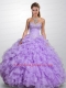 2015 Affordable Sweetheart Organza Lavender Quinceanera Dresses with Beading and Ruffles