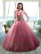 Beaded Decorate Bodice Halter Top Quinceanera in Rose Pink