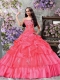 Custom Made A-line Strapless Pick-ups and Ruffles Watermelon Red Sweet 16 Dresses for 2014