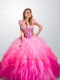 Elegant Sweetheart Pink Quinceanera Dress with Ruffels and Beading for 2015