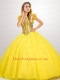 Fashionable Beaded Decorate Quinceanera Dress in Yellow for 2015