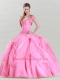 Luxurious Appliques and Hand Made Flowers Sweet 16 Dress in Rose Pink for 2015