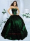 Popular Strapless Dark Green Quinceanera Dresses with Appliques and Hand Made Flower