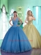 Simple V-neck Blue Quinceanera Gown with Lace Appliques