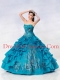 Strapless Ball Gown Taffeta Embroidery Quinceanera Dress in Turquoise