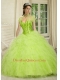 The Brand New Style Sweetheart Spring Green Quinceanera Dress with Beading and Ruffles for 2015