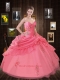 The Most Popular Sweetheart Watermelon Red Quinceanera Dress with Ruffles and Appliques for 2015