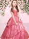 2014 Elegant Watermelon V-neck Ball Gown Little Girl Pageant Dress with Beading