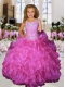 2014 Straps Ball Gown Beading Fuchsia Little Girl Pageant Dress with Ruffles