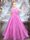 Beautiful A-Line Straps Appliques Rose Pink Little Girl Pageant Dresses