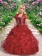 Beautiful Straps Ball Gown Wine Red Little Girl Pageant Dresses for 2014