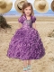 Beautiful Straps Tea-length Little Girl Pageant Dress with Beading Ruffles in Purple for 2014