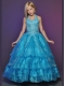 Blue Halter Appliques Little Girl Pageant Dress with Ruffles Layers for 2014