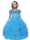 Blue Off the Shoulder Appliques Little Girl Pageant Dress with Ruffles for 2014