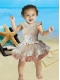 Champagne Short V-neck Lace-up Little Girl Dress with Ruching and Appliques