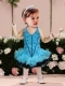 Cute A-Line Halter Top Tea-length Appliques Bowknot Blue and Black Little Girl Dresses