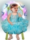 Fashionable Ball Gown Halter Top Tea-length Beading Bowknot Blue Little Girl Dresses