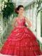 Fashionable Ball Gown V-neck Red Little Girl Pageant Dress with Beading