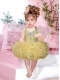 Fashionable Halter Top Knee-length Beading Bowknot Yellow Little Girl Dresses