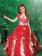 Pretty Ball Gown Spaghetti Straps Little Girl Pageant Dress with Appliques Ruffles in Red
