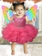 Pretty Scoop Mini-length Beading and Bowknot Hot Pink Little Girl Dresses