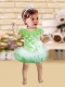 Romantic A-Line Mini-length Appliques Bowknot Green and White Little Girl Dress with V-neck