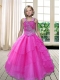 Simple Hot Pink Straps Beading Ball Gown Little Girl Pageant Dress with Ruffled Layers